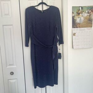 NWT metallic blue adrianna papell knit dress